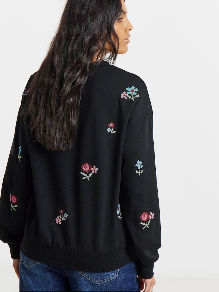 Simply Be Black Cross Stitch Emroidered Sweatshirt - Image 2 of 4