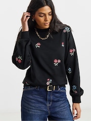 Simply Be Black Cross Stitch Emroidered Sweatshirt - Image 3 of 4