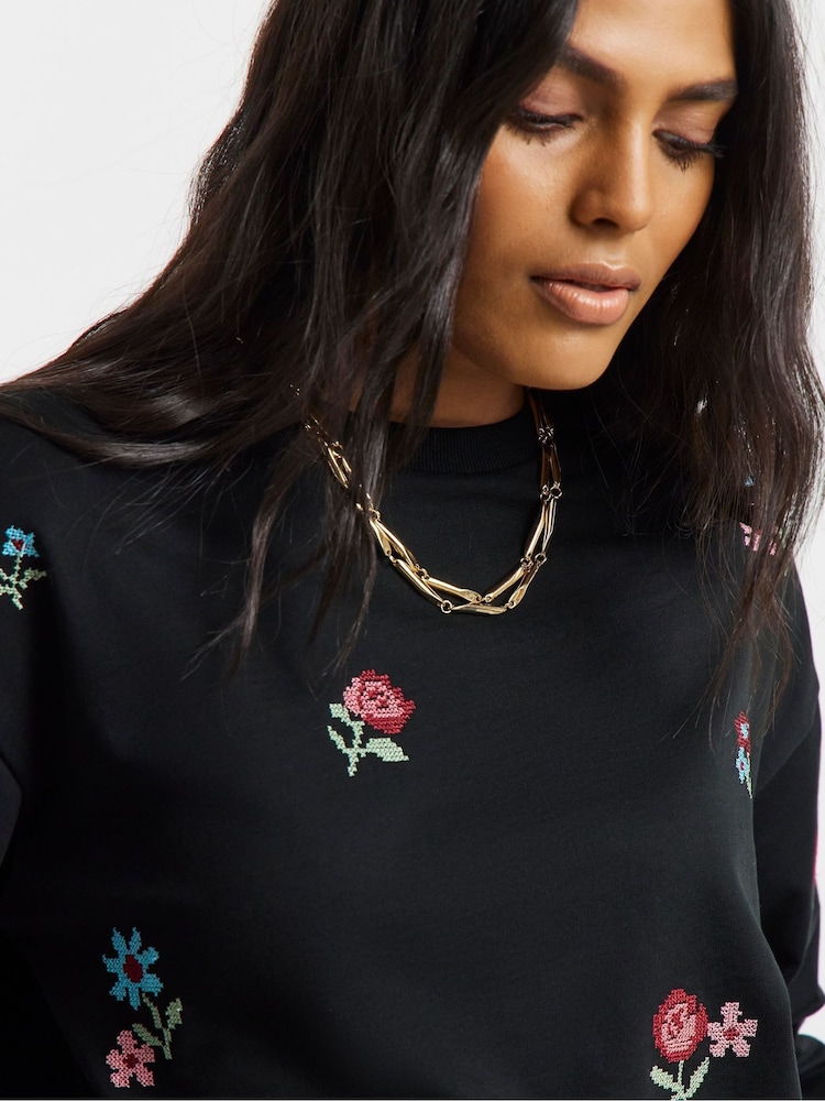 Simply Be Black Cross Stitch Emroidered Sweatshirt - Image 4 of 4