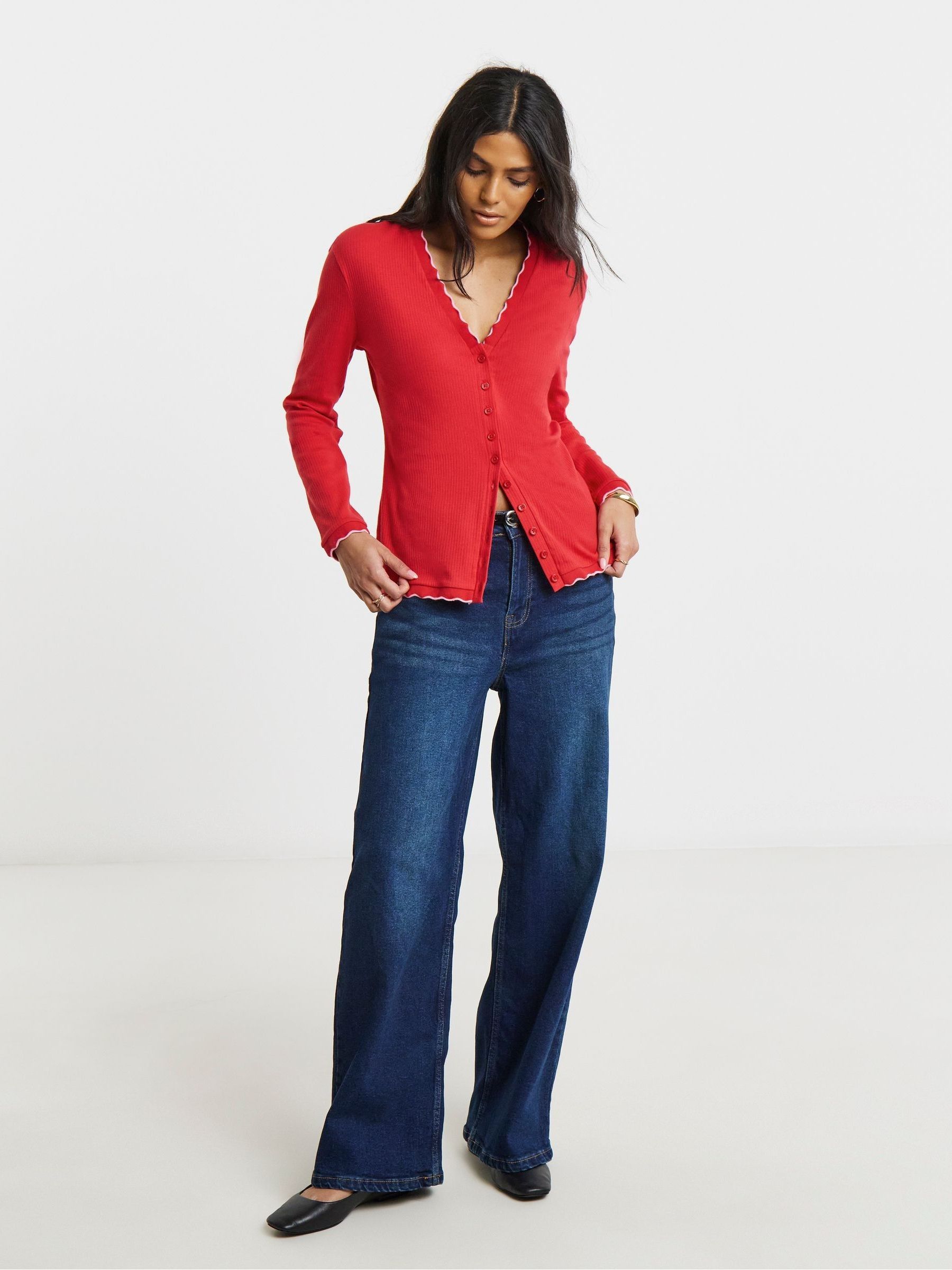 Buy Simply Be Red Scallop Edge Button Through Cardigan from Next