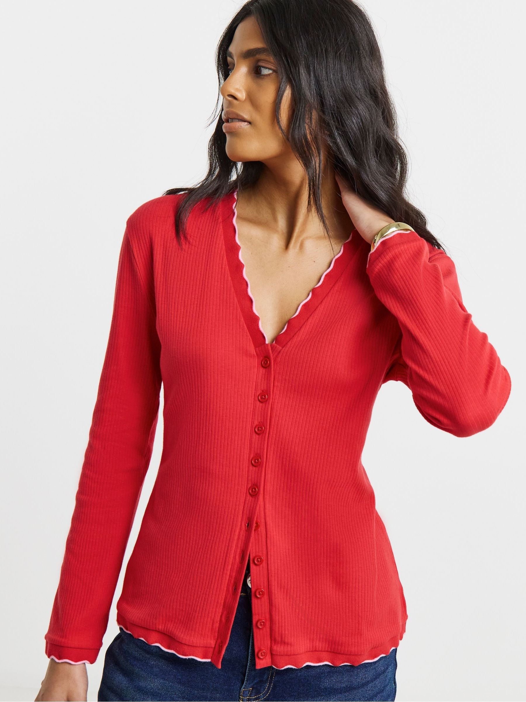 Buy Simply Be Red Scallop Edge Button Through Cardigan from Next