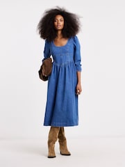 Simply Be Blue Denim Midaxi Picnic Dress - Image 1 of 4