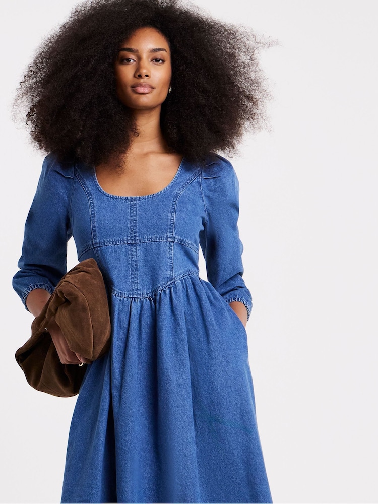 blue picnic dress Cotton Smocked Fromer Dress