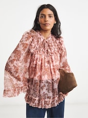 Simply Be Natural Chiffon Yoke Detail Prarie Blouse - Image 3 of 4