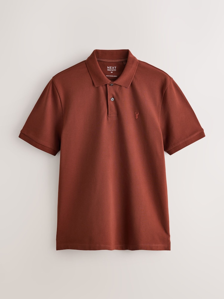 Red Rust Regular Fit Short Sleeve Pique Polo Shirt - Image 1 of 3 Red Rust Regular Fit Short Sleeve Pique Polo Shirt - Image 1 of 3