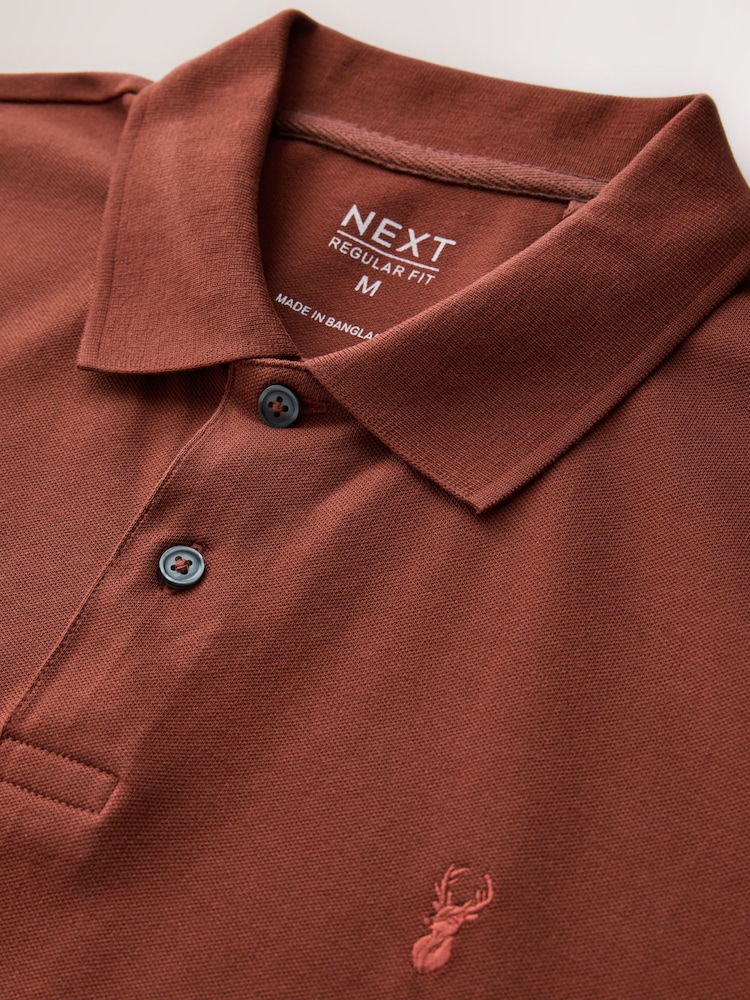 Red Rust Regular Fit Short Sleeve Pique Polo Shirt - Image 2 of 3 Red Rust Regular Fit Short Sleeve Pique Polo Shirt - Image 2 of 3