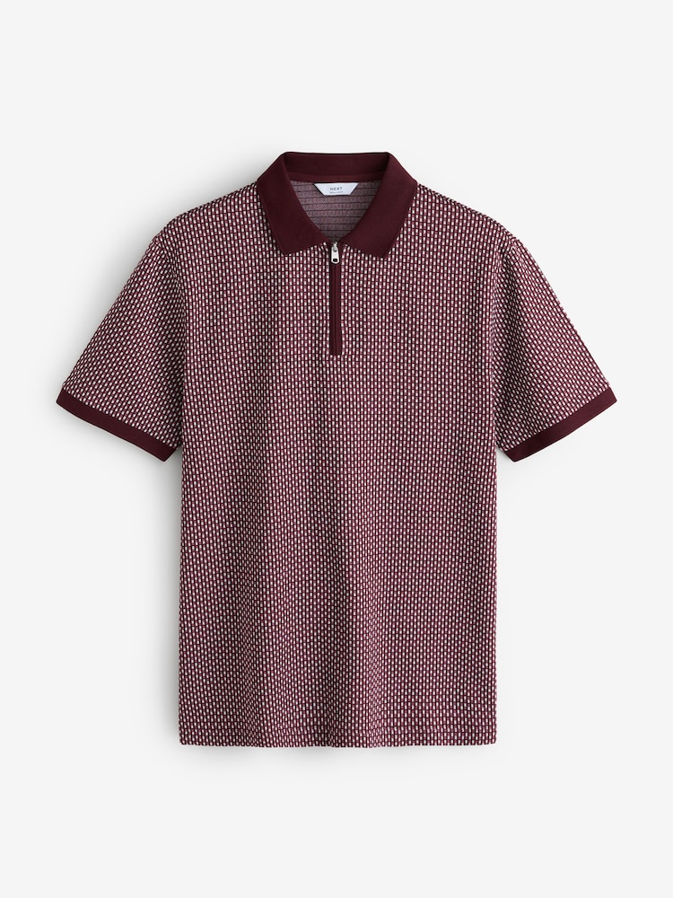 Rouge bordeaux - Polo à motif - Image 1 de 3