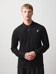 Black Official Rolling Stones Regular Fit Long Sleeve Pique Polo Shirt - Image 4 of 5