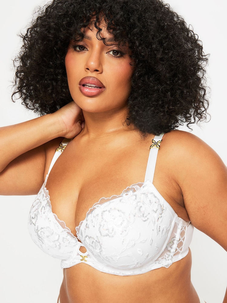 Ann Summers White Endless Attraction Sequin Embroidery Padded Plunge Bra - Image 2 of 5 Ann Summers White Endless Attraction Sequin Embroidery Padded Plunge Bra - Image 2 of 5