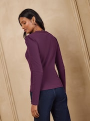 Love & Roses Burgundy Red Long Sleeve Lace V-Neck Ribbed Jersey Top - Image 4 of 4