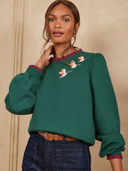 Love & Roses Dark Green Duck Embroidered Sweatshirt - Image 1 of 4