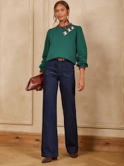 Love & Roses Dark Green Duck Embroidered Sweatshirt - Image 3 of 4