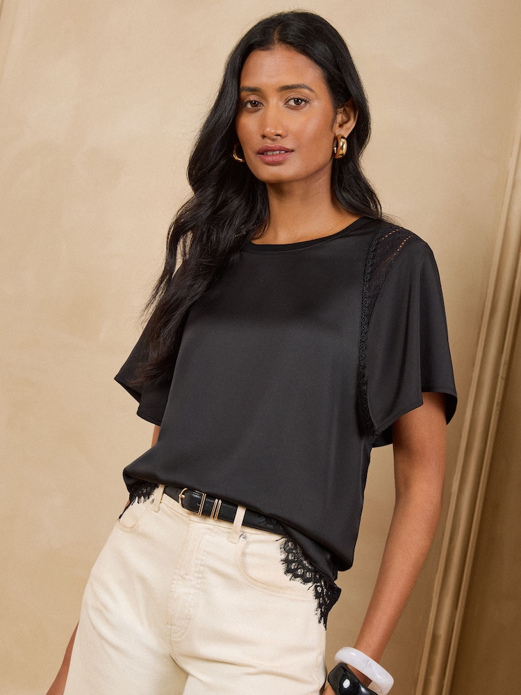 Love & Roses Black Batwing Lace Insert Top - Image 1 of 5