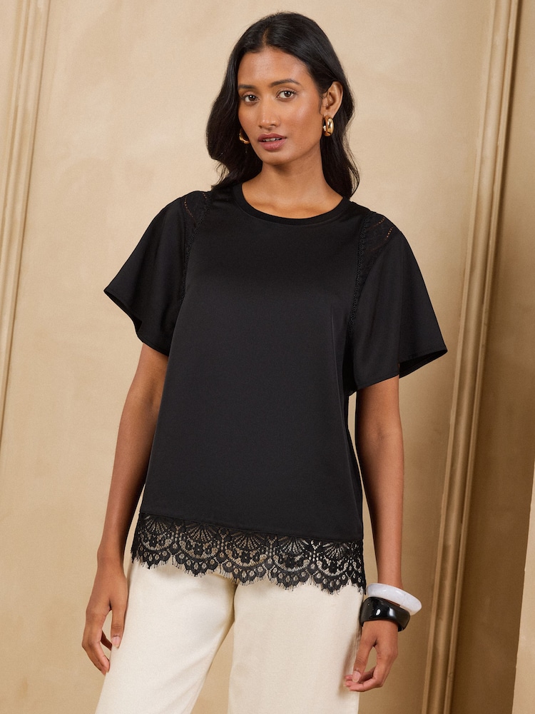 Love & Roses Black Batwing Lace Insert Top - Image 2 of 5