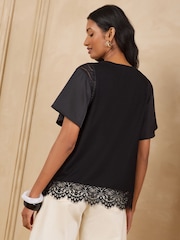 Love & Roses Black Batwing Lace Insert Top - Image 4 of 5