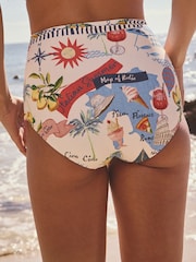 Cream/Red Map High Waist Print Bikini Bottoms - Image 3 of 6