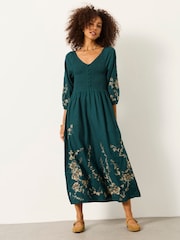FatFace Adele Metallic Embroidered Midi Dress - Image 1 de 7