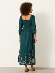 FatFace Adele Metallic Embroidered Midi Dress - Image 2 de 7