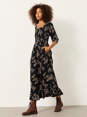 FatFace Adele Black Vintage Floral Midi Dress - Image 1 of 5