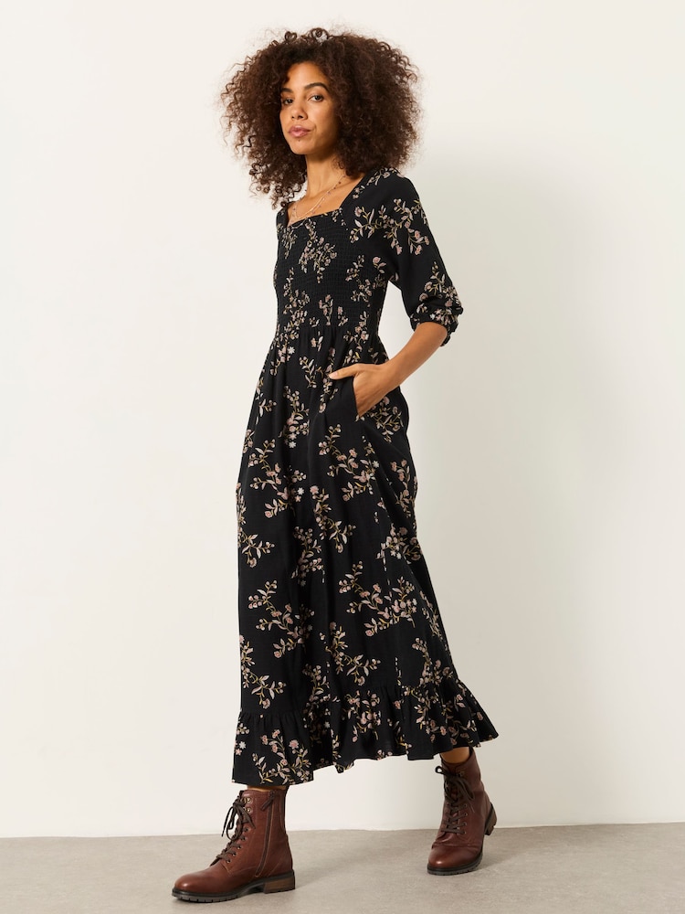 FatFace Adele Black Vintage Floral Midi Dress - Image 1 of 5 FatFace Adele Black Vintage Floral Midi Dress - Image 1 of 5