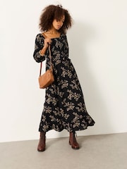 FatFace Adele Black Vintage Floral Midi Dress - Image 4 of 5