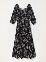 FatFace Adele Black Vintage Floral Midi Dress - Image 5 of 5