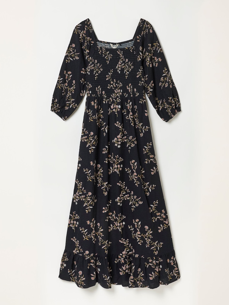 FatFace Adele Black Vintage Floral Midi Dress - Image 5 of 5 FatFace Adele Black Vintage Floral Midi Dress - Image 5 of 5