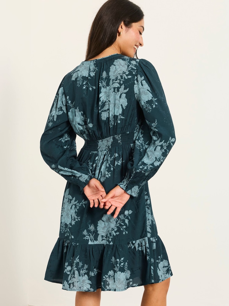FatFace Peggy Teal Blue Trailing Rose Dress - Image 2 of 6 FatFace Peggy Teal Blue Trailing Rose Dress - Image 2 of 6
