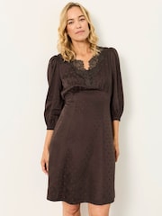 FatFace Libby Chocolate Brown Polka Dress - Image 4 of 6