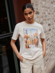 Ecru Graphic Heavyweight Crew Neck T-Shirt - Image 1 of 5