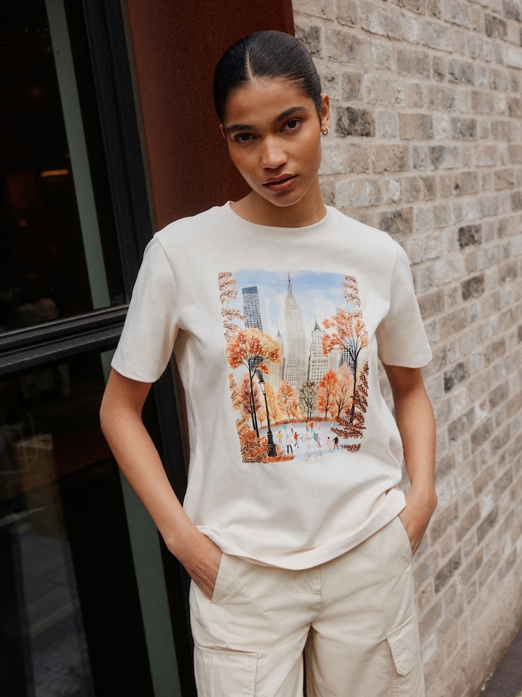 Ecru Graphic Heavyweight Crew Neck T-Shirt - Image 1 of 5 Ecru Graphic Heavyweight Crew Neck T-Shirt - Image 1 of 5