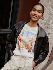Ecru Graphic Heavyweight Crew Neck T-Shirt - Image 3 of 5