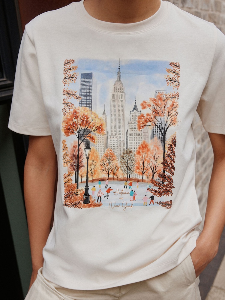 Ecru Graphic Heavyweight Crew Neck T-Shirt - Image 5 of 5 Ecru Graphic Heavyweight Crew Neck T-Shirt - Image 5 of 5