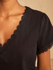 Love & Roses Black Lace Trim Flutter Sleeve V-Neck Top - Image 4 of 4