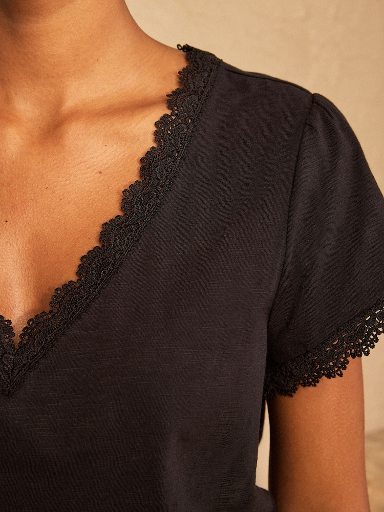 Love & Roses Black Lace Trim Flutter Sleeve V-Neck Top - Image 4 of 4