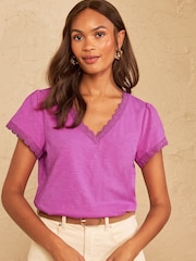 Love & Roses Purple Lace Trim Flutter Sleeve V-Neck Top - Image 4 of 4