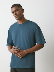 أزرق على أخضر بخيوط شاحبة - قياس انسيابي - تيشرت ثقيل - صورة 1 من 7
