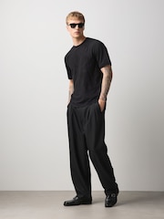 Black Floral Slim Fit Smart Textured T-Shirt - Image 2 of 7