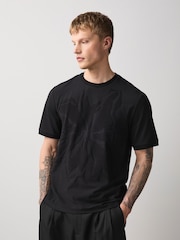 Black Floral Slim Fit Smart Textured T-Shirt - Image 4 of 7