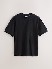 Black Floral Slim Fit Smart Textured T-Shirt - Image 5 of 7