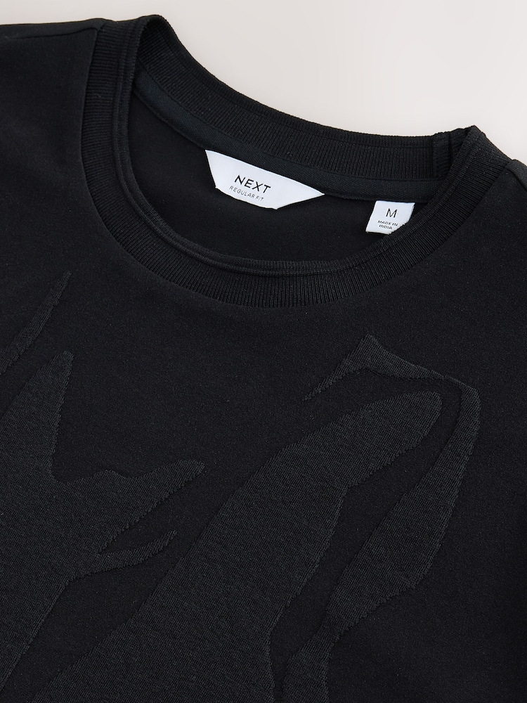 Black Floral Slim Fit Smart Textured T-Shirt - Image 7 of 7 Black Floral Slim Fit Smart Textured T-Shirt - Image 7 of 7