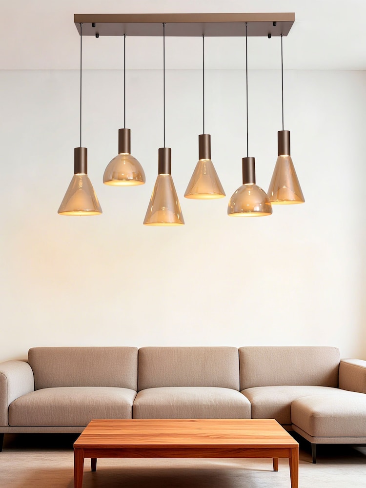 Searchlight Brown Trudy LED 6Lt Pendant, Metal and Glass - Image 1 of 4