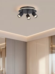 Searchlight Matt Black and White Finn 3 Light Flush - Image 1 of 4