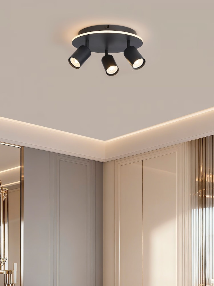 Searchlight Matt Black and White Finn 3 Light Flush - Image 1 of 4