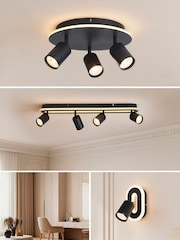 Searchlight Matt Black and White Finn 3 Light Flush - Image 2 of 4