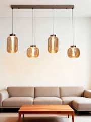 Searchlight Brown Franka 4Lt LED Pendant, Metal and Glass - Image 1 of 4