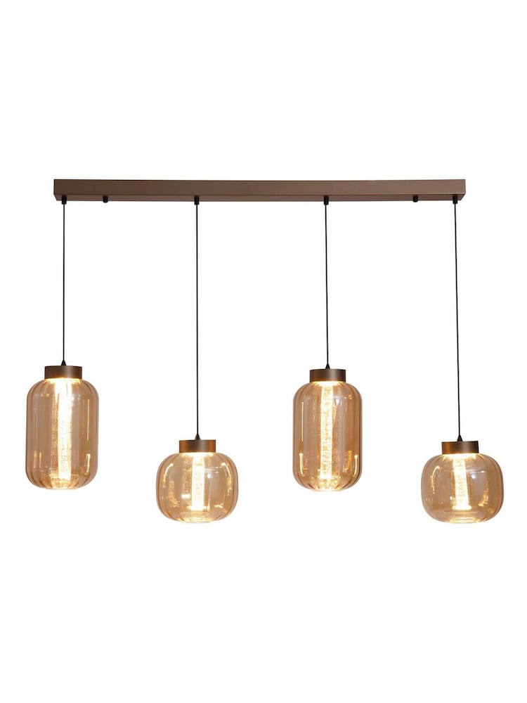 Searchlight Brown Franka 4Lt LED Pendant, Metal and Glass - Image 2 of 4