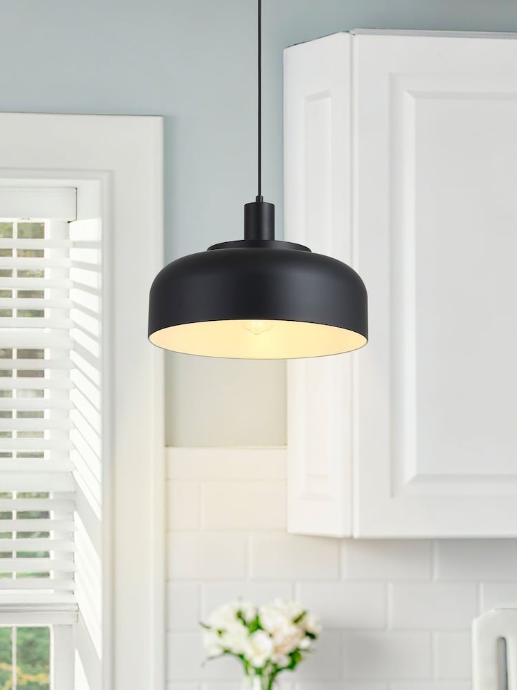 Searchlight Black Frata 1Lt Pendant Convertible to Semi Flush Metal Ceiling Light - Image 1 of 4