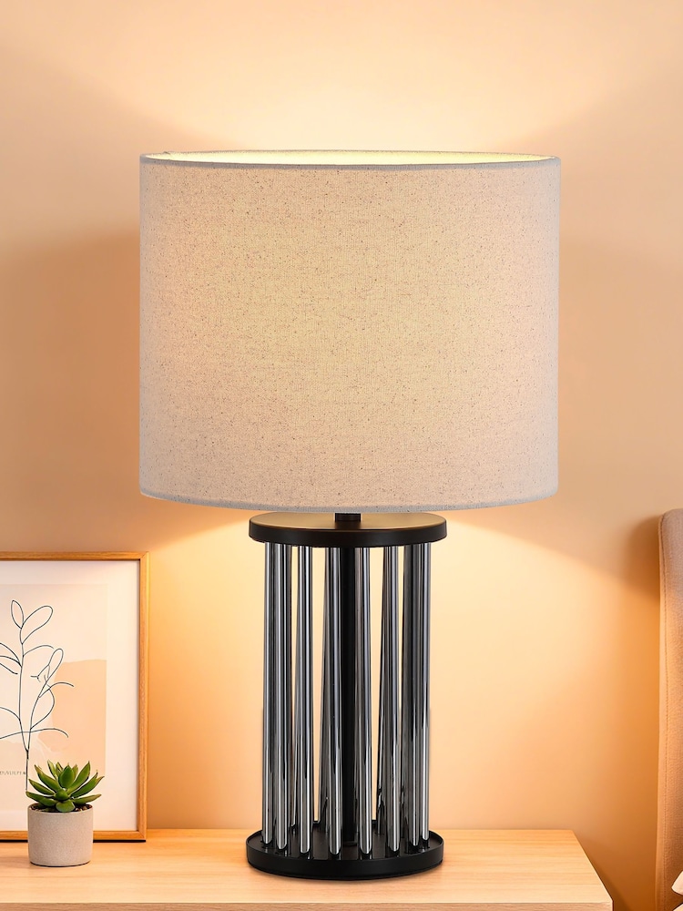 Searchlight Matt Black and Smoked Vera 1Lt Table Lamp, Metal and Shade - Image 1 of 4