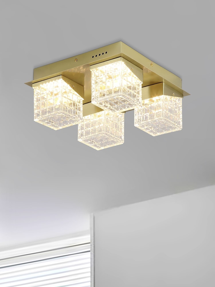 Searchlight Brass Dana 4Lt Flush ,Satin Metal with Clear Acrylic - Image 1 of 4